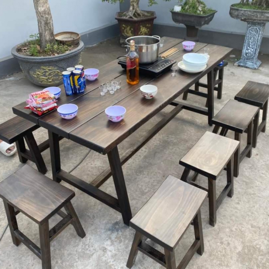 BỘ BÀN GHẾ GỖ THÔNG DÀI 120CM RỘNG 70CM CAO 75CM